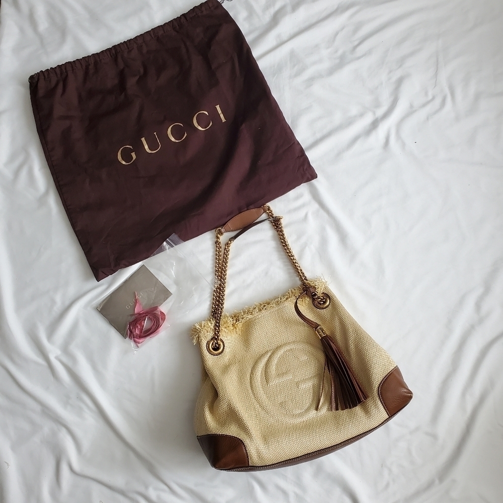 Gucci Soho Raffia Chain Tote Shoulder Bag - Picture 11 of 13